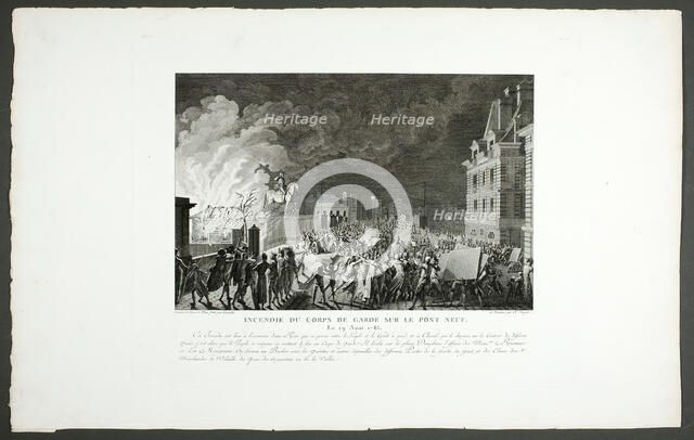 Fire in the Guard House on the Pont Neuf, 1798-1804. Creator: Claude Niquet I.