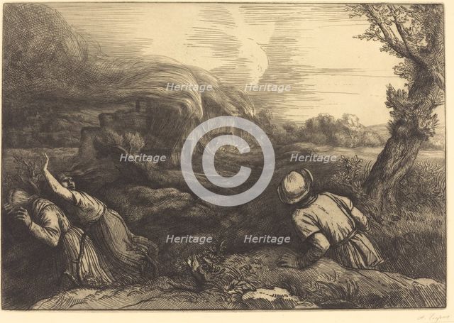 Fire in the Hamlet (L'incendie du hameau). Creator: Alphonse Legros.