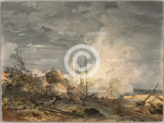 Fire in the Port, 1788. Creator: Louis Gabriel Moreau.