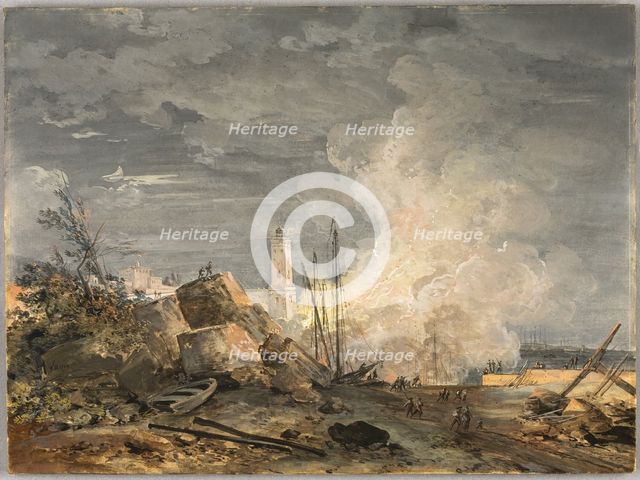 Fire in the Port, 1788. Creator: Louis Gabriel Moreau.