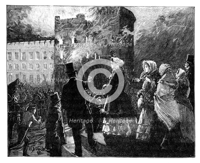 Fire in the Prince of Wales's Tower, Windsor Castle, c1850s, (1888). Artist: William Barnes Wollen