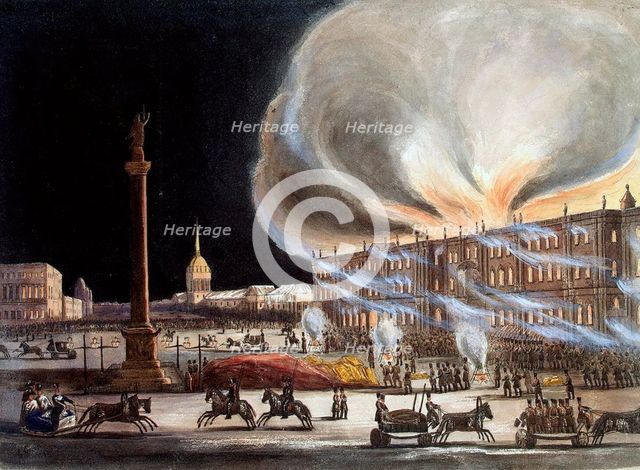 Fire in the Winter Palace in December 1837, (1838).  Creator: Green, Benjamin Richard (1808-1876).