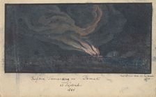 Fire in a landscape in Central Java, 1825, (1825). Creator: Anon