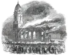 Fire in All Saints Church, at Manchester, 1850. Creator: Unknown