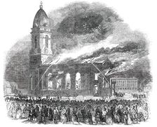 Fire in All Saints Church, at Manchester, 1850. Creator: Unknown