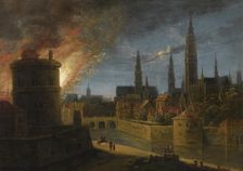 Fire in Antwerp, mid-17th century. Creator: Daniël van Heil