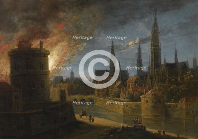 Fire in Antwerp, mid-17th century. Creator: Daniël van Heil.