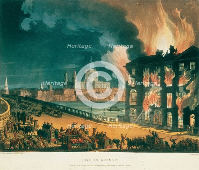 'Fire in London', 1791, (c1810). Creators: Thomas Rowlandson, Augustus Charles Pugin.