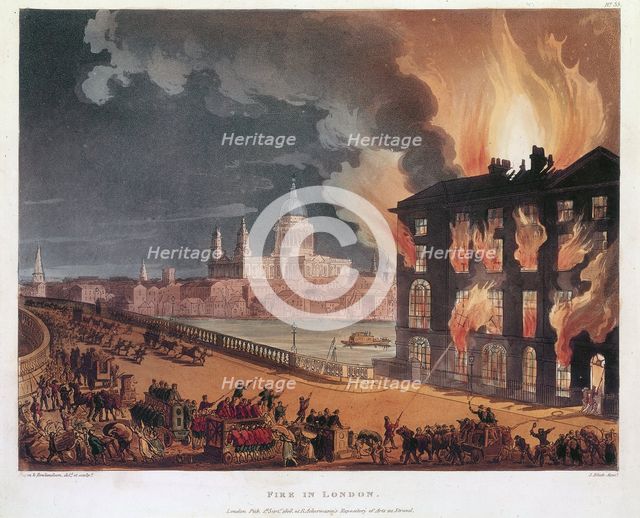 'Fire in London', 1791. Creators: Thomas Rowlandson, Augustus Charles Pugin.