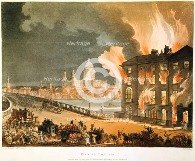 'Fire in London', 1808. Creators: Thomas Rowlandson, Augustus Charles Pugin.