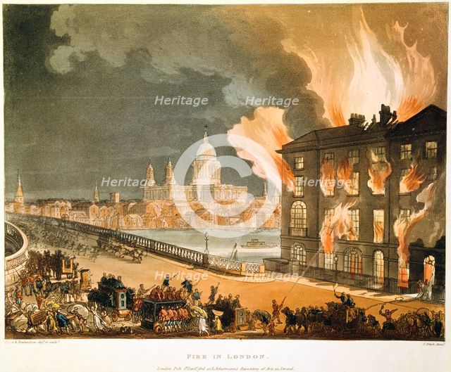 'Fire in London', 1808. Creators: Thomas Rowlandson, Augustus Charles Pugin.