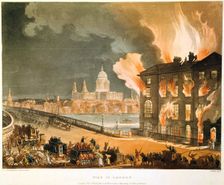 Fire in London 1808. Creators: Thomas Rowlandson, Augustus Charles Pugin
