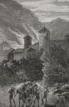 Fire of Peralada in 1285, ordered by its own lord, Dalmau de Rocabertí (d1304) when leaving...1890. Creator: Joan Serra y Pausas