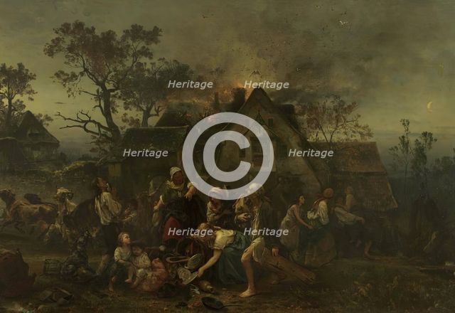 Fire on the Farm, 1854. Creator: Ludwig Knaus.