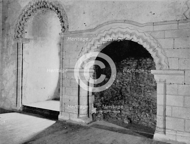 'Fire-Place in the Banqueting Hall, Castle Hedingham, Essex (12th Cent.)', 1927. Artist: Unknown.