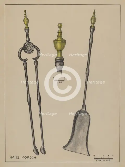 Fire Shovel and Tongs, c. 1936. Creator: Hans Korsch.