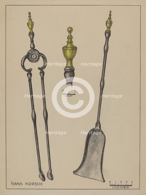 Fire Shovel and Tongs, c. 1936. Creator: Hans Korsch.