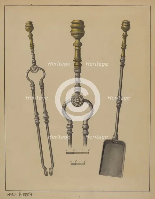 Fire Shovel and Tongs, c. 1937. Creator: Hans Korsch.