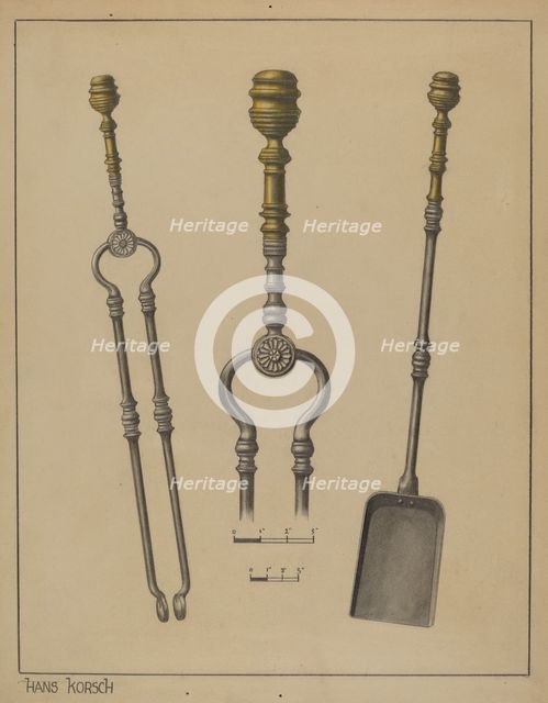 Fire Shovel and Tongs, c. 1937. Creator: Hans Korsch.