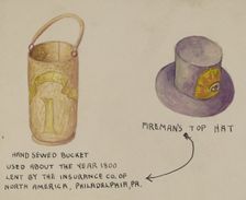 Fireman's Hat and Bucket, 1935/1942. Creator: Unknown