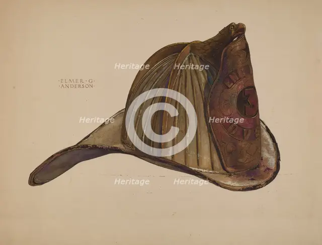 Fireman's Helmet, c. 1937. Creator: Elmer G Anderson.