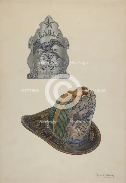 Fireman's Helmet, c. 1939. Creator: David Ramage.