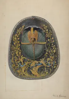 Fireman's Helmet, c. 1939. Creator: David Ramage