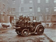 Firemen aboard a motor steamer, London Fire Brigade Headquarters, London, 1909
