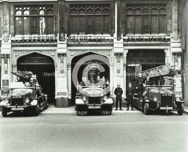 Firemen outside Bishopsgate Fire Station, Bishopsgate, City of London, 1908.  Artist: Unknown.