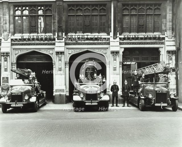 Firemen outside Bishopsgate Fire Station, Bishopsgate, City of London, 1908.  Artist: Unknown.