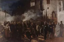 Firemen running to a blaze, 1851