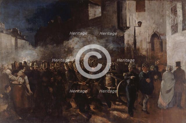 Firemen running to a blaze, 1851.