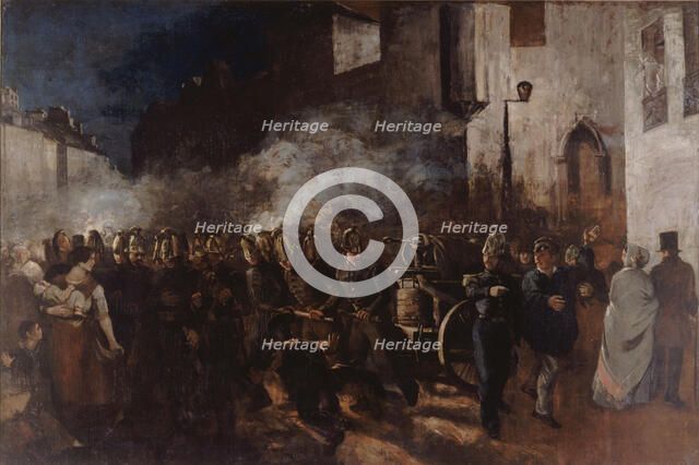 Firemen Running to a Fire. Artist: Courbet, Gustave (1819-1877)