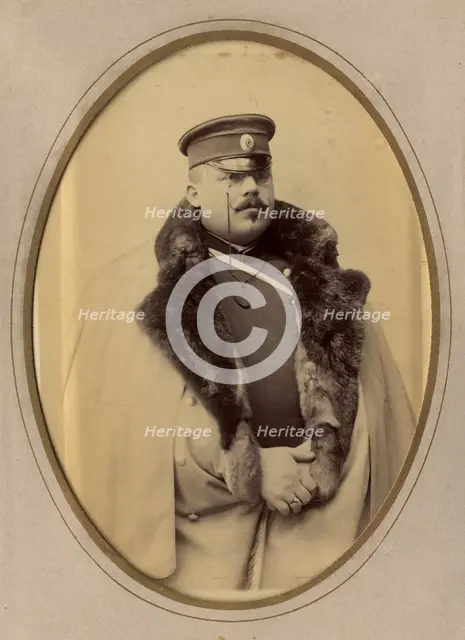 Firefighter A.F. Domishkevich in uniform, late 19th cent - early 20th cent. Creator: PA Milevskii.