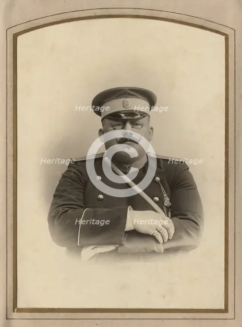 Firefighter A.F. Domishkevich in uniform, late 19th cent - early 20th cent. Creator: Til Serebrin.