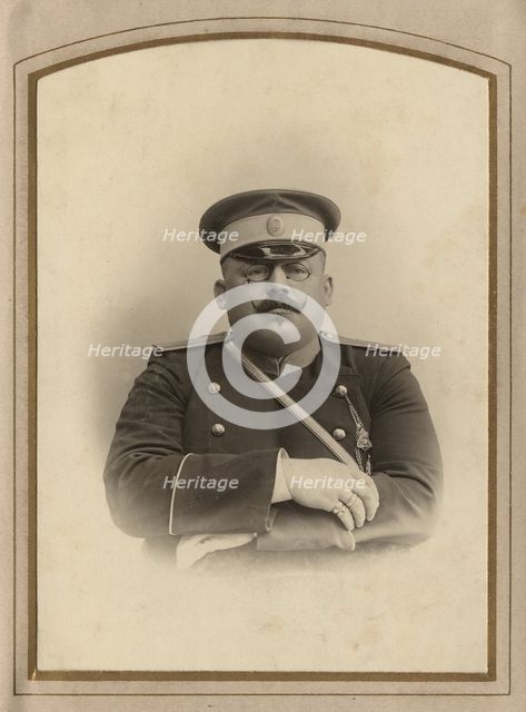 Firefighter A.F. Domishkevich in uniform, late 19th cent - early 20th cent. Creator: Til Serebrin.
