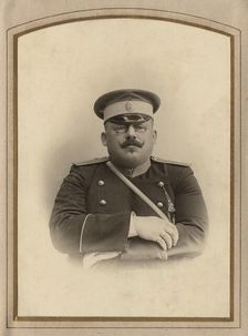 Firefighter A.F. Domishkevich in uniform, late 19th cent - early 20th cent. Creator: Til Serebrin