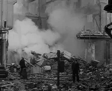 Firefighters Surrounded by Bombed Out Buildings, 1940. Creator: British Pathe Ltd