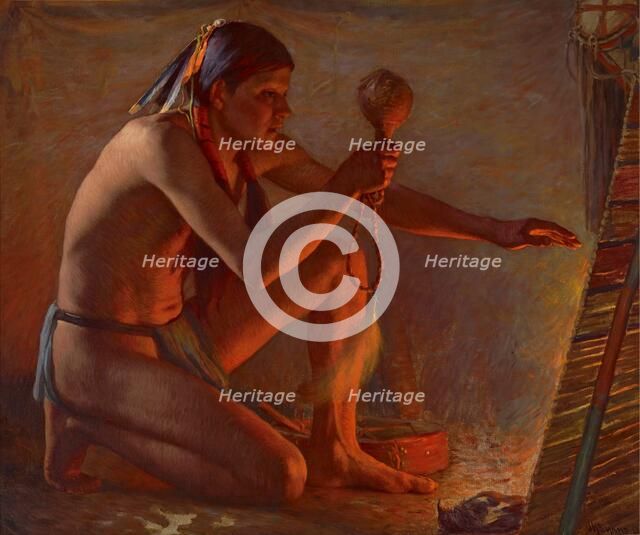 Firelight (Francisco Martinez), 1913. Creator: Joseph H. Sharp.