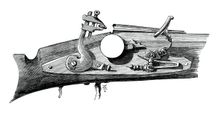Firelock or snaphance from Haddon Hall, Derbyshire, c1620, (c1880)