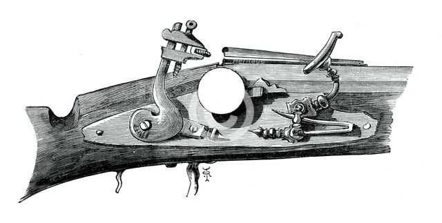 Firelock or snaphance from Haddon Hall, Derbyshire, c1620, (c1880). Artist: Unknown