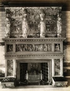 Fireplace and ornate mantlepiece in the saloon at Eaton Hall, Eccleston, Cheshire, 1887. Artist: Henry Bedford Lemere