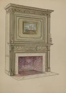 Fireplace, c. 1936. Creator: Charles Squires