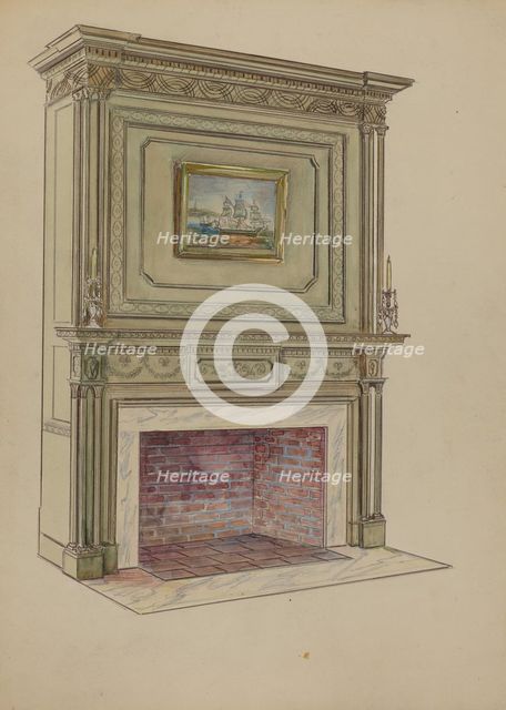 Fireplace, c. 1936. Creator: Charles Squires.