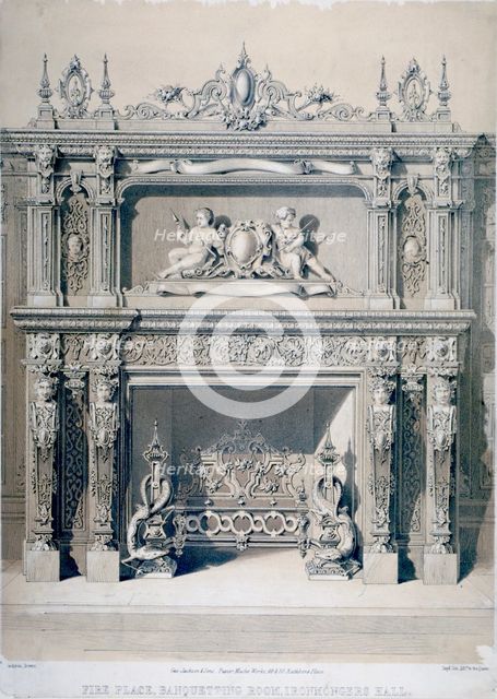 Fireplace in Ironmongers' Hall, Fenchurch Street, City of London, 1855. Artist: Day & Son