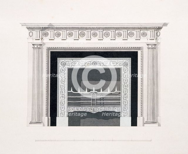 Fireplace in the library, Audley End House, Saffron Walden, Essex, late 18th century. Artist: Placido Columbani.