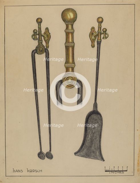 Fireplace Set, 1935/1942. Creator: Hans Korsch.