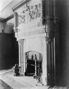 Fireplace, with words "In Deo solo confido", in home of Edmund..., Greenwich, Connecticut, 1908. Creator: Frances Benjamin Johnston