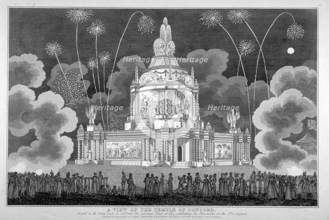 Firework display in Green Park, Westminster, London, 1814. Artist: Anon
