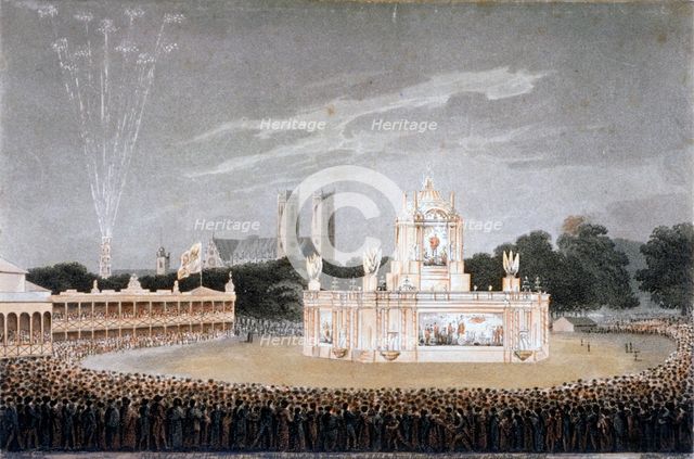 Firework display in Green Park, Westminster, London, 1814. Artist: Matthew Dubourg